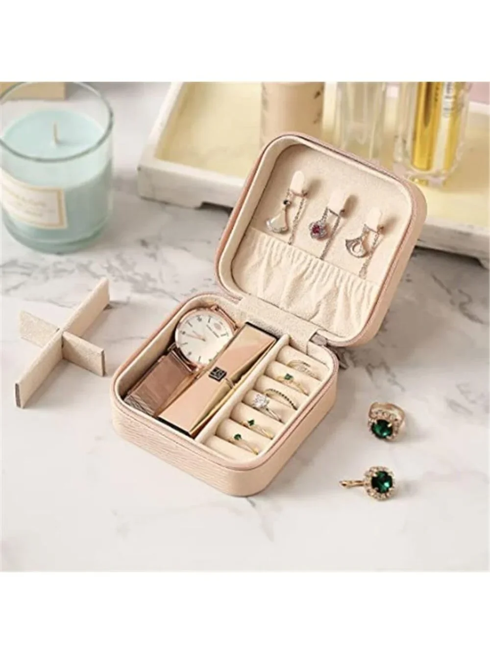 Pink Travel Jewelry Case Small Organizer Rings Earrings Necklace Gift Women